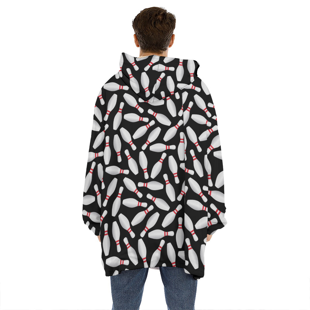 Black Bowling Pins Pattern Print Hoodie Blanket