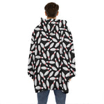 Black Bowling Pins Pattern Print Hoodie Blanket