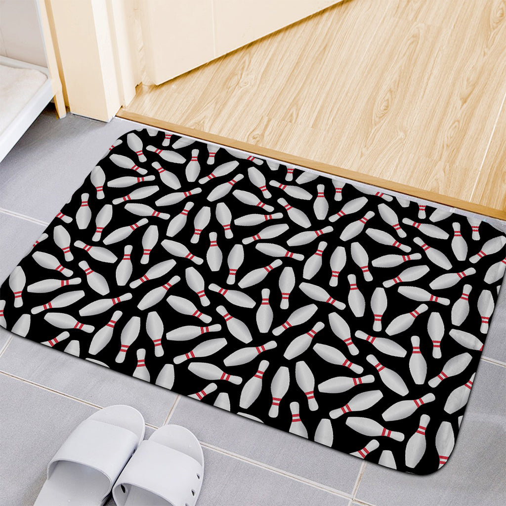 Black Bowling Pins Pattern Print Indoor Door Mat