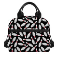 Black Bowling Pins Pattern Print Insulated Lunch Bag