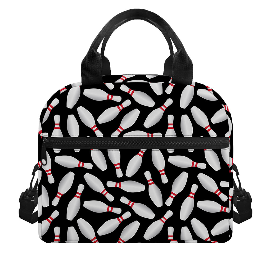 Black Bowling Pins Pattern Print Insulated Lunch Bag
