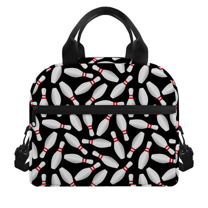 Black Bowling Pins Pattern Print Insulated Lunch Bag