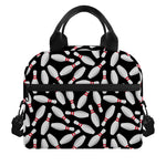 Black Bowling Pins Pattern Print Insulated Lunch Bag