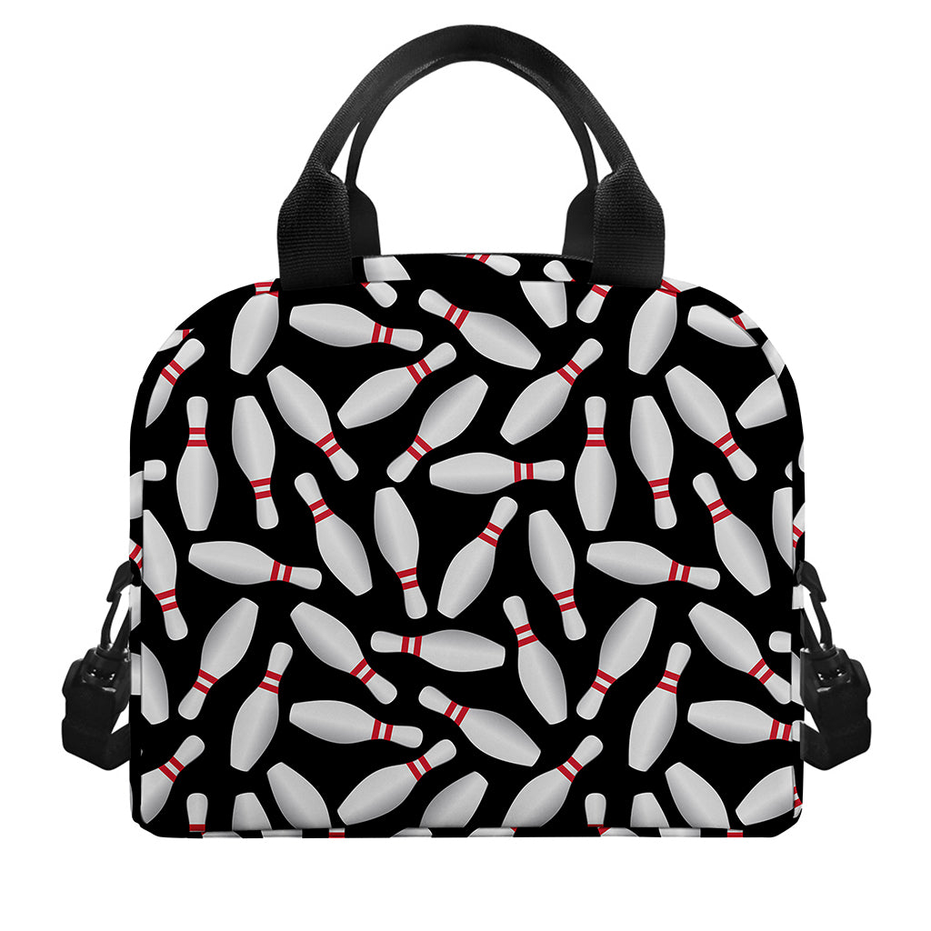 Black Bowling Pins Pattern Print Insulated Lunch Bag