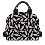 Black Bowling Pins Pattern Print Insulated Lunch Bag