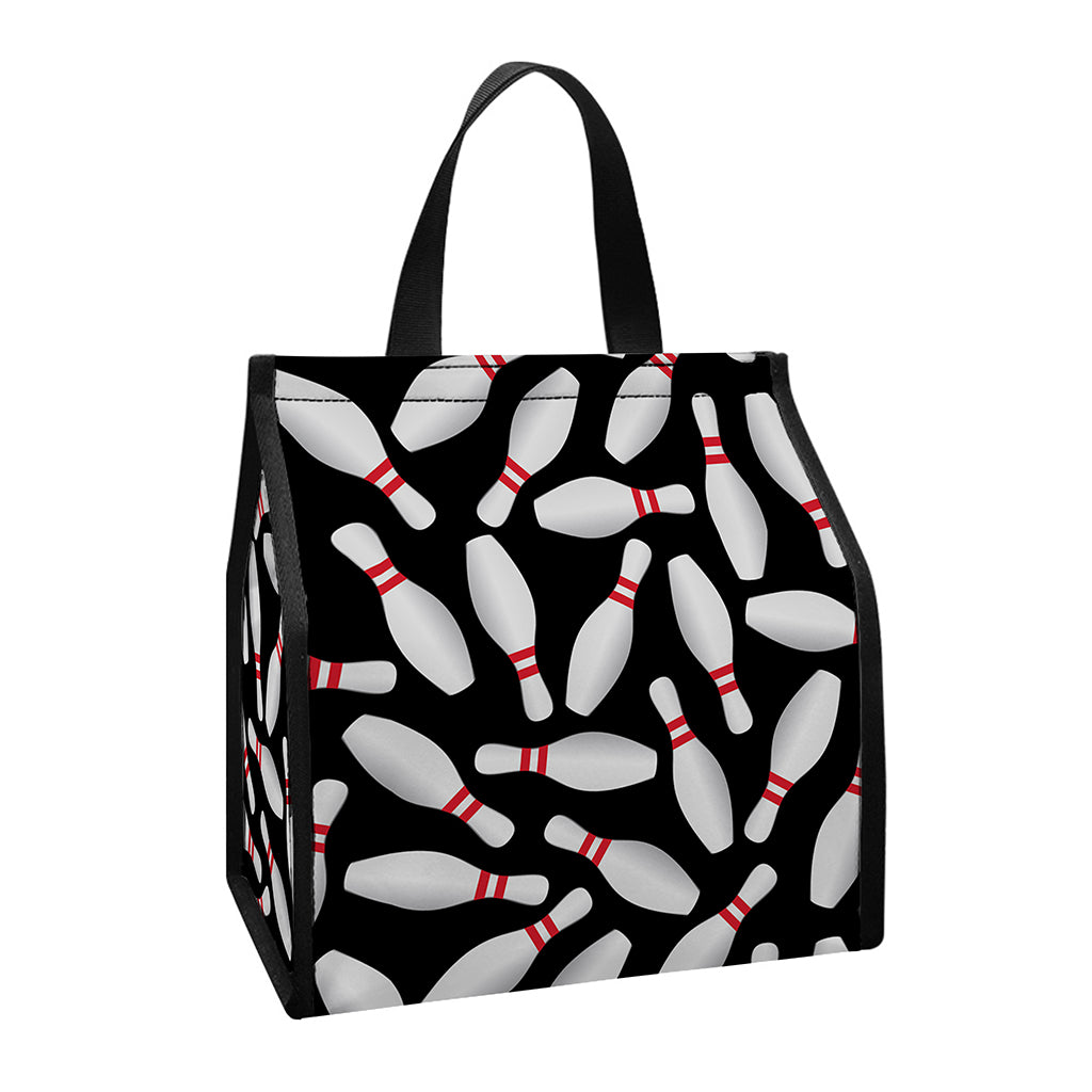 Black Bowling Pins Pattern Print Insulated Lunch Tote