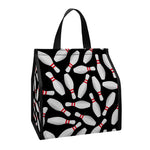 Black Bowling Pins Pattern Print Insulated Lunch Tote