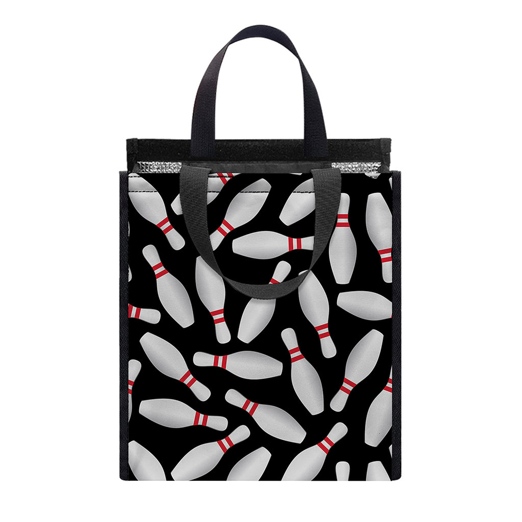 Black Bowling Pins Pattern Print Insulated Lunch Tote