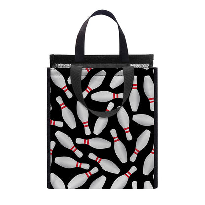 Black Bowling Pins Pattern Print Insulated Lunch Tote