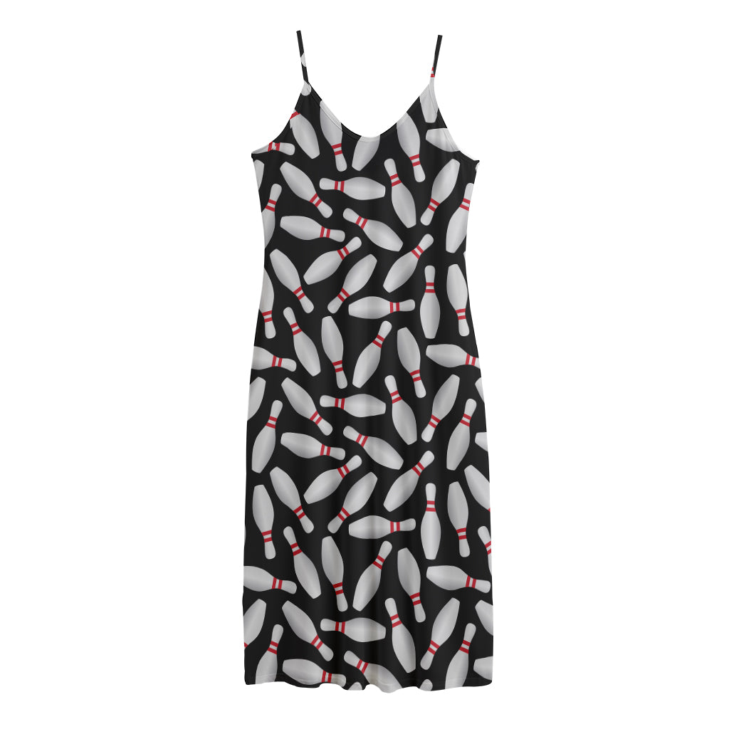 Black Bowling Pins Pattern Print Jersey Midi Cami Dress