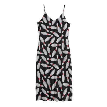 Black Bowling Pins Pattern Print Jersey Midi Cami Dress