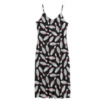 Black Bowling Pins Pattern Print Jersey Midi Cami Dress