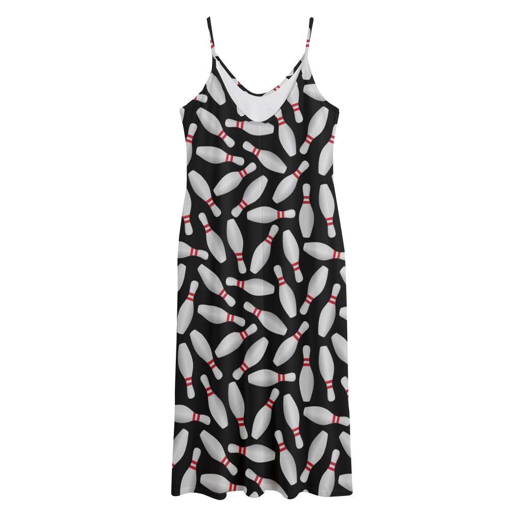 Black Bowling Pins Pattern Print Jersey Midi Cami Dress