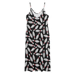 Black Bowling Pins Pattern Print Jersey Midi Cami Dress