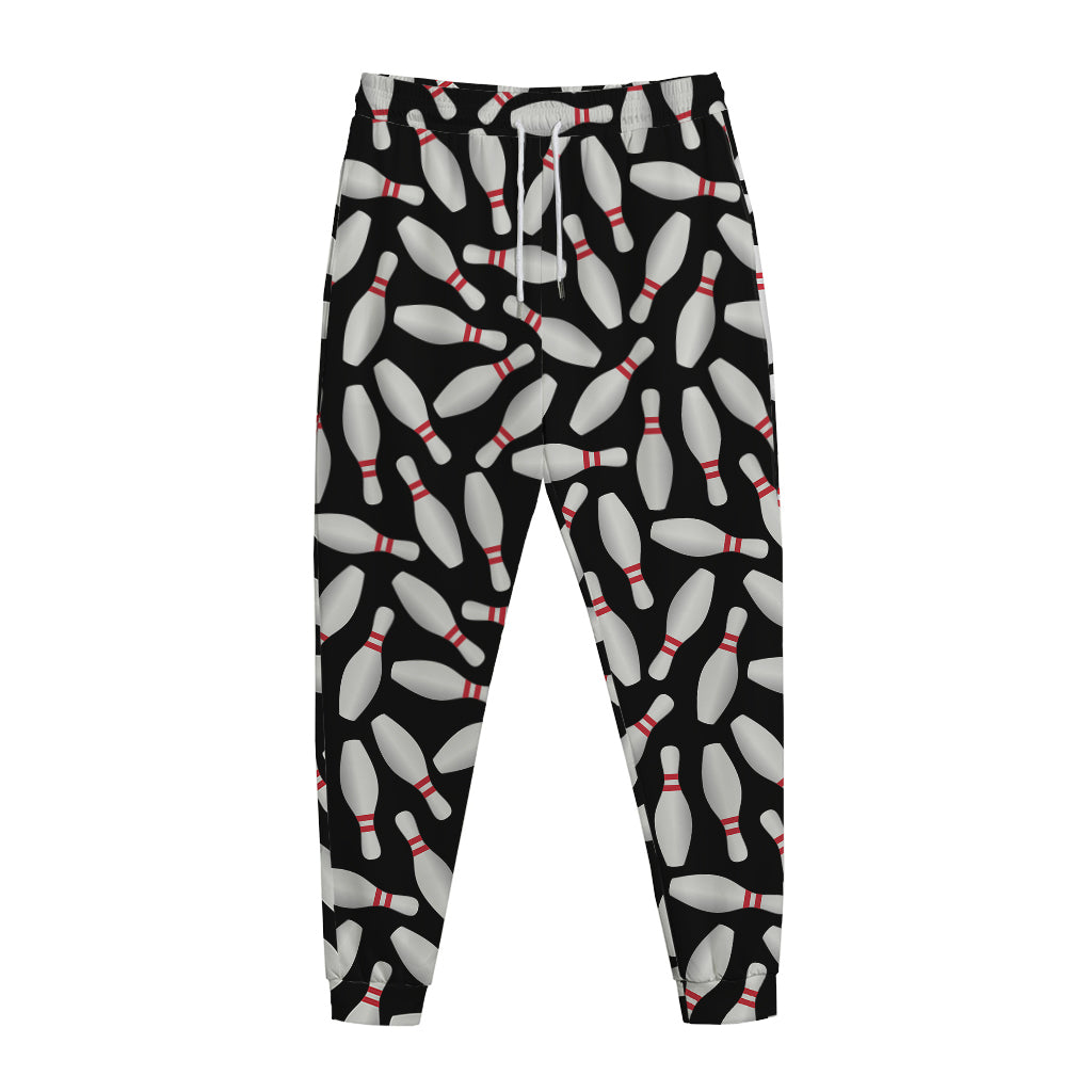 Black Bowling Pins Pattern Print Jogger Pants