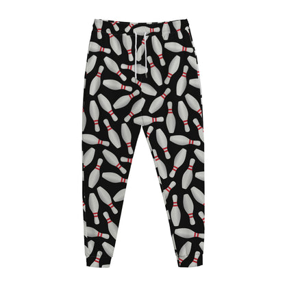 Black Bowling Pins Pattern Print Jogger Pants