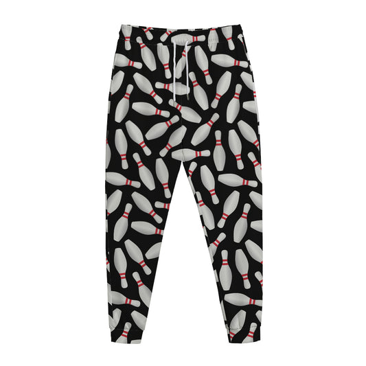 Black Bowling Pins Pattern Print Jogger Pants