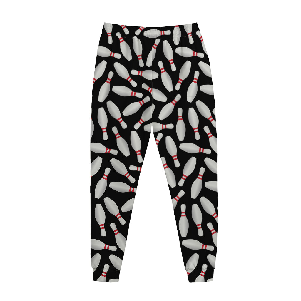 Black Bowling Pins Pattern Print Jogger Pants