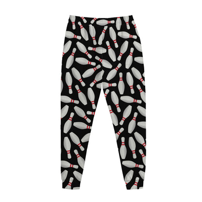 Black Bowling Pins Pattern Print Jogger Pants