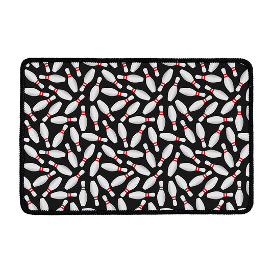 Black Bowling Pins Pattern Print Kitchen Mat