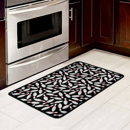 Black Bowling Pins Pattern Print Kitchen Mat