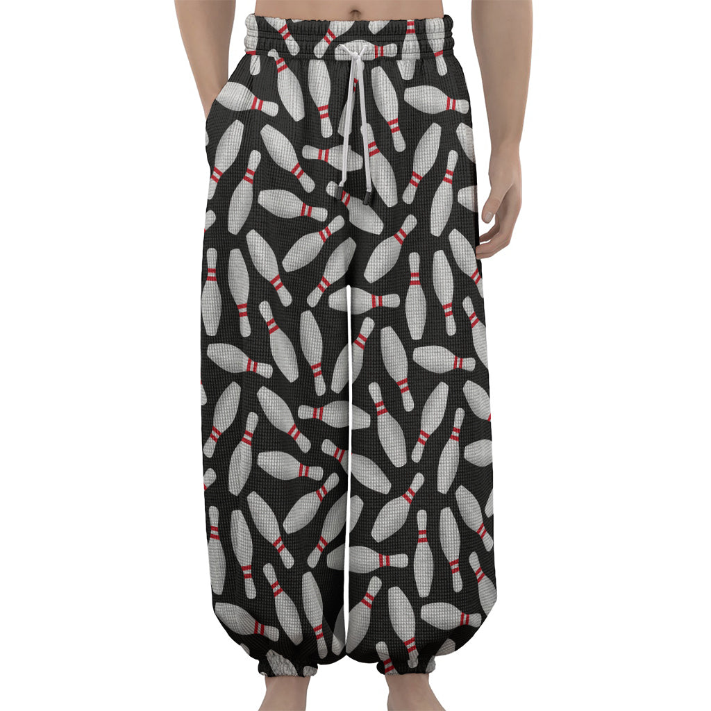Black Bowling Pins Pattern Print Lantern Pants
