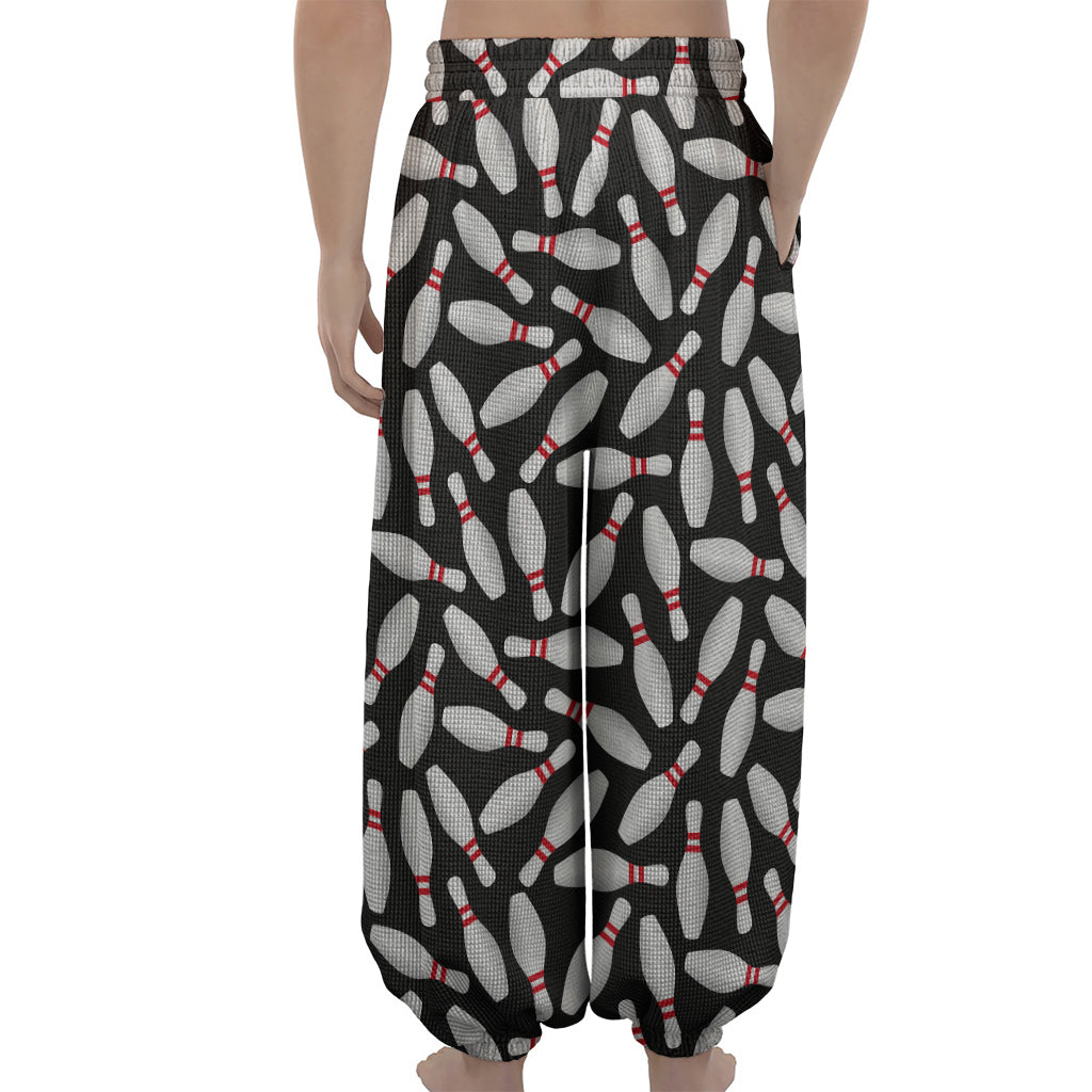 Black Bowling Pins Pattern Print Lantern Pants