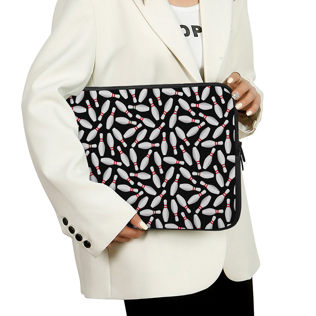Black Bowling Pins Pattern Print Laptop Sleeve