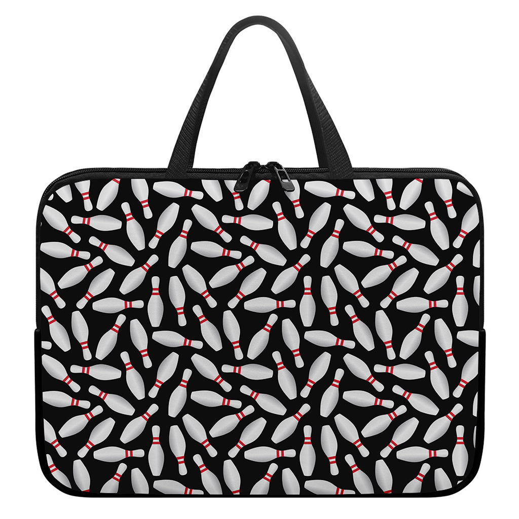 Black Bowling Pins Pattern Print Laptop Sleeve With Handle