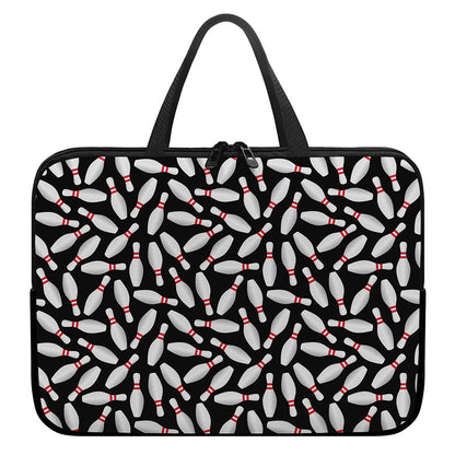 Black Bowling Pins Pattern Print Laptop Sleeve With Handle