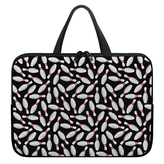 Black Bowling Pins Pattern Print Laptop Sleeve With Handle