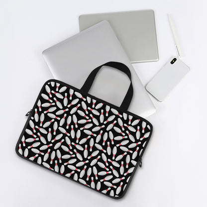 Black Bowling Pins Pattern Print Laptop Sleeve With Handle