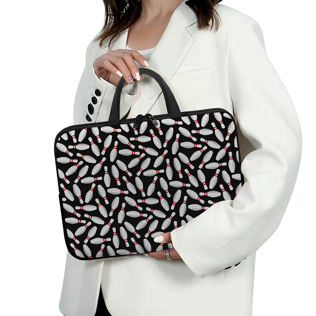Black Bowling Pins Pattern Print Laptop Sleeve With Handle