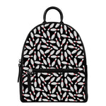 Black Bowling Pins Pattern Print Leather Backpack