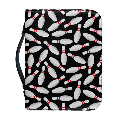Black Bowling Pins Pattern Print Leather Bible Cover