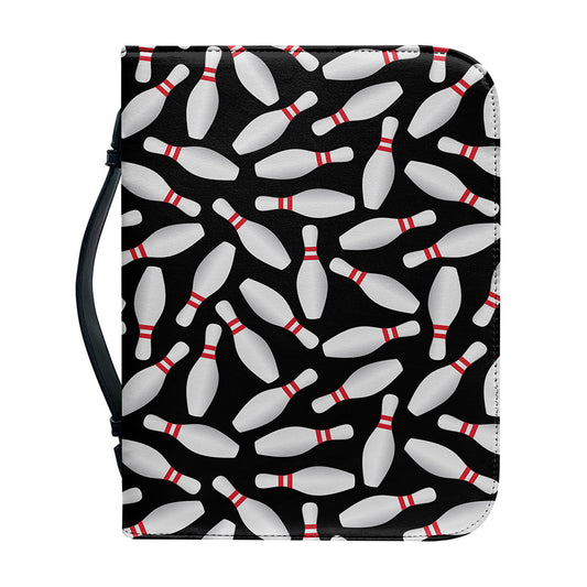 Black Bowling Pins Pattern Print Leather Bible Cover