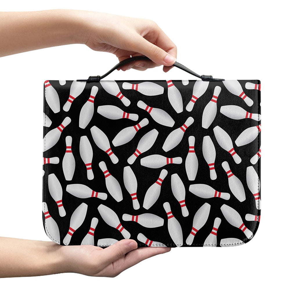Black Bowling Pins Pattern Print Leather Bible Cover