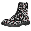 Black Bowling Pins Pattern Print Lace-Up Boots