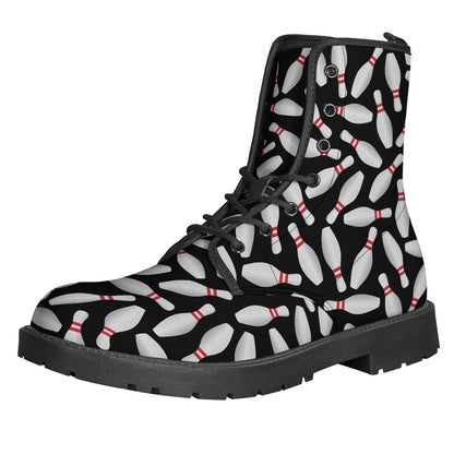 Black Bowling Pins Pattern Print Backpack