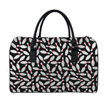 Black Bowling Pins Pattern Print Leather Duffle Bag