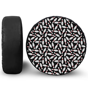 Black Bowling Pins Pattern Print Leather Spare Tire Cover