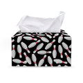 Black Bowling Pins Pattern Print Leather Tissue Box Cover
