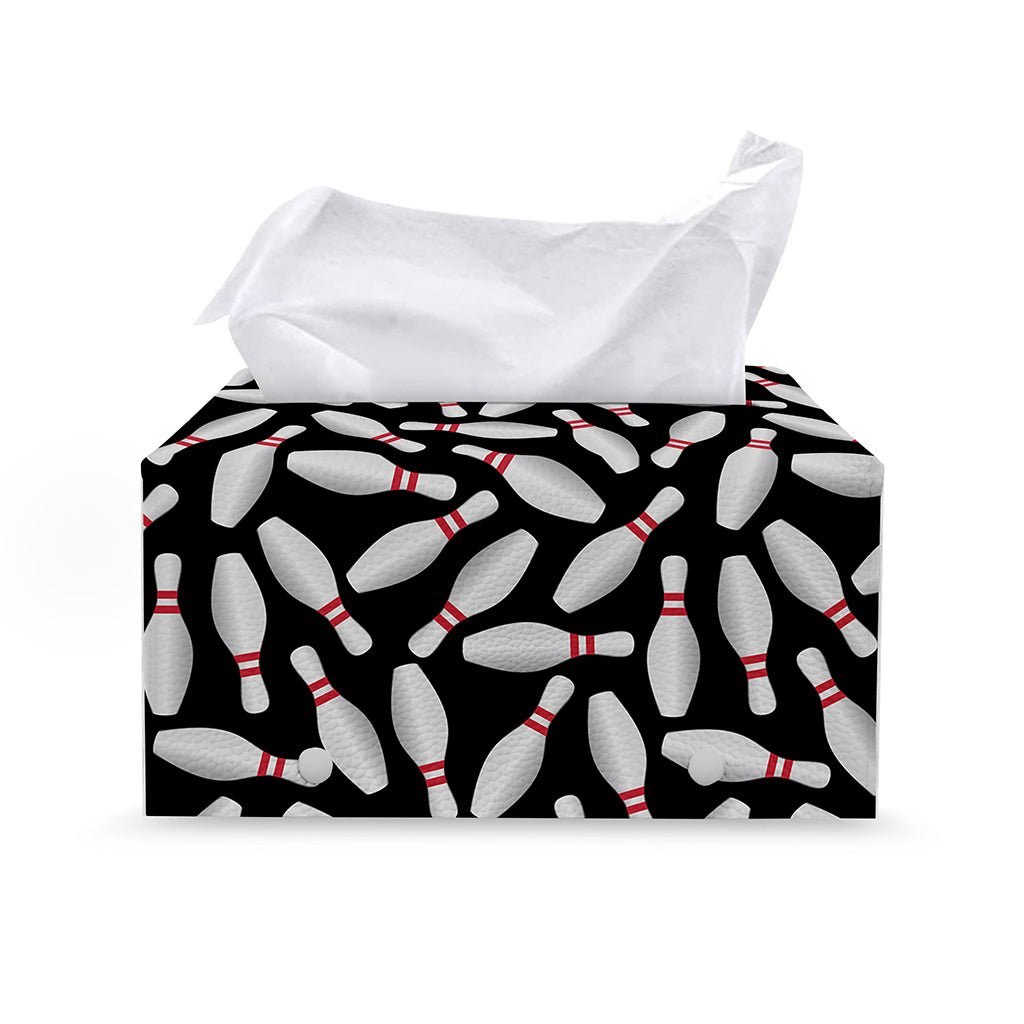 Black Bowling Pins Pattern Print Leather Tissue Box Cover