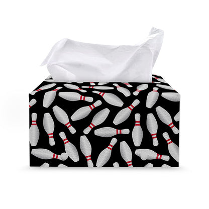 Black Bowling Pins Pattern Print Leather Tissue Box Cover
