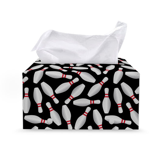 Black Bowling Pins Pattern Print Leather Tissue Box Cover