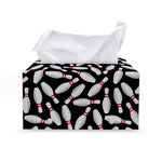 Black Bowling Pins Pattern Print Leather Tissue Box Cover