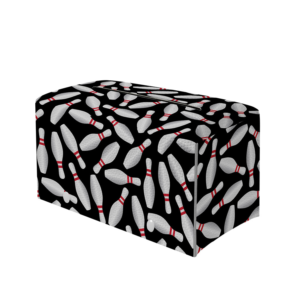 Black Bowling Pins Pattern Print Leather Tissue Box Cover