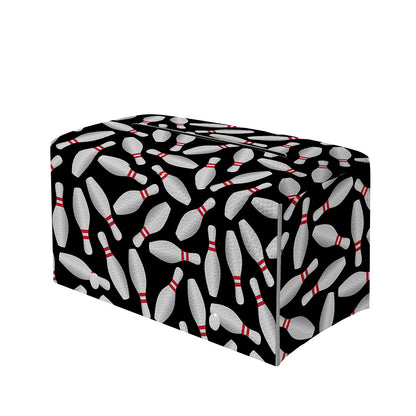 Black Bowling Pins Pattern Print Leather Tissue Box Cover