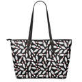 Black Bowling Pins Pattern Print Leather Tote Bag With Zipper