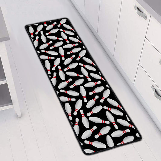 Black Bowling Pins Pattern Print Long Kitchen Mat